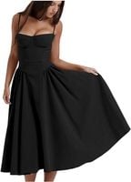 Sukienka Letnia Długa na Ramiączkach Czarna z Kieszeniami Vintage S S/M