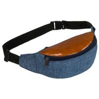 granatowo-brązowa saszetka z poliestru z zewnętrzną kieszenią na suwak