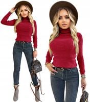 Dopasowany prążkowany elastyczny SWETER damski z golfem klasyczny GOLF