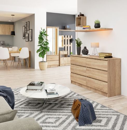 KOMODA K 140 cm 6 SZUFLAD DĄB SONOMA na Arena.pl