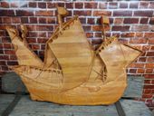 Drewniana płaskorzeźba obraz statek flota 60 cm