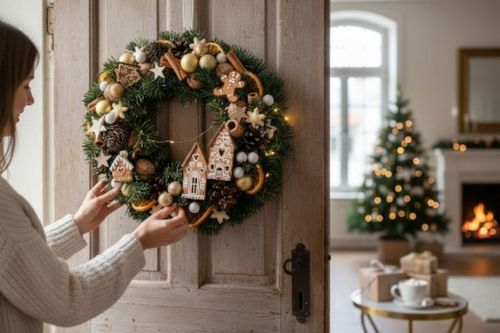 Wianek świąteczny stroik na stół drzwi Wieniec 27cm DOMEK Z PIERNIKA na Arena.pl