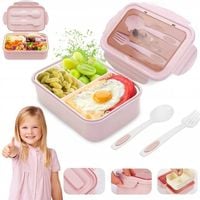 Izolacja lunchbox z przegrodkami sniadaniowka ze sztuccami 1400 ml różowy
