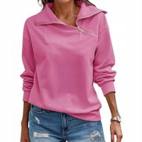 Damska Bluza Zamek 1/4 Stylowa Modna Oversize Długi Rękaw Różowa XL