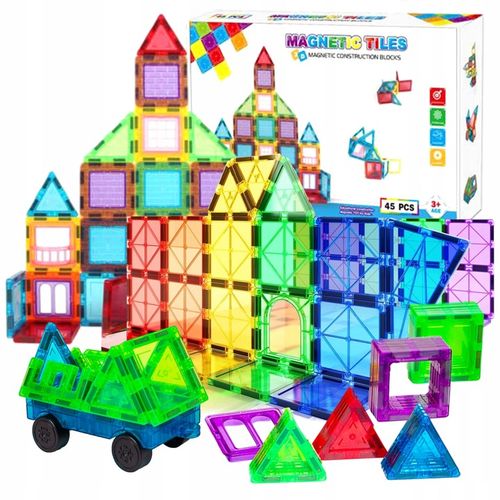 KLOCKI MAGNETYCZNE 3D konstrukcyjne DUŻE Zestaw 45 el. Magnetic Tiles na Arena.pl