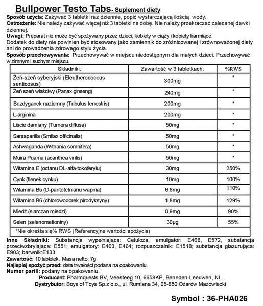 Bull Power Testo Tabs - Stimulating Tablets zdjęcie 2