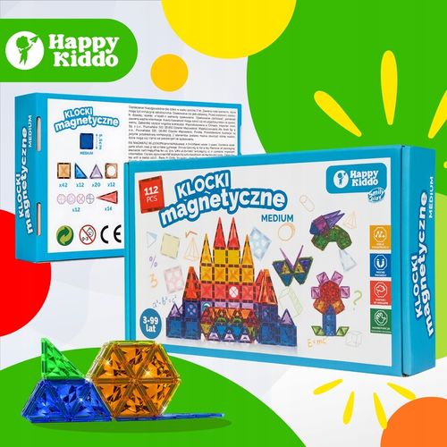 Klocki magnetyczne konstrukcyjne budowlane edukacyjne duży zamek 112 elemen na Arena.pl