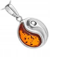 YIN YANG wisiorek SREBRO z bałtyckim BURSZTYNEM