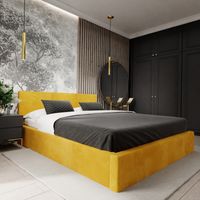 ŁÓŻKO TAPICEROWANE DO SYPIALNI 160x200 ŁÓŻKO PODWÓJNE Z POJEMNIKIEM ŻÓŁTE