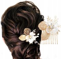 Mały Grzebyk Złoty na ślub ozdoba do włosów kwiat  N1_5C