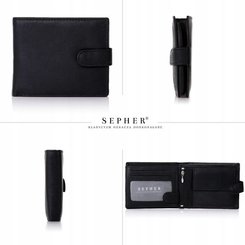 SEPHER Portfel 100% Skórzany Męski CZARNY zatrzask na Arena.pl