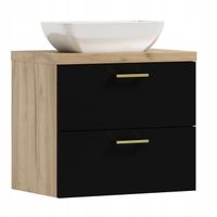 Szafka łazienkowa wisząca LUNA 60 dąb /czarny z umywalką Lara (W5)