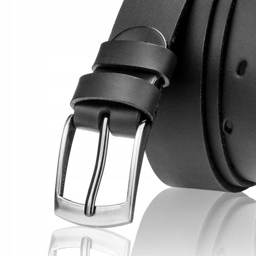 Pasek Męski Skórzany STEVENS Czarny 3cm Wąski Spodni Garnituru Jeans na Arena.pl