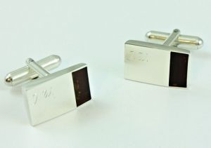 Srebrne spinki do mankietów z bursztynem + grawer zdjęcie 4