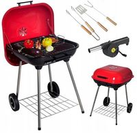 GRILL WĘGLOWY PRZENOŚNY OGRODOWY NA KÓŁKACH Z POKRYWĄ + RUSZT