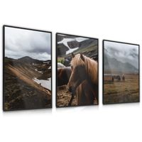 ZESTAW 3x Plakat W Ramie KONIE Góry Pejzaże Efekt 3D 30cm x 40cm