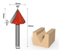 Frez fazowy VHM do drewna/ tworzywa-węglik-V Rozmiar: 6x22x60° standard