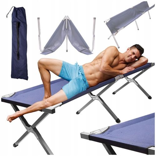 Łóżko polowe składane turystyczne kanadyjka XXL niebieskie 150kg na Arena.pl