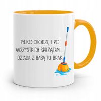 Kubek Żółty Dla Mamy Tylko Chodzę I Sprzątam Z Nadrukiem Ze Zdjęciem