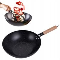 PATELNIA WOK 30cm GŁĘBOKA PATELNIA NA INDUKCJE GAZ STAL WĘGLOWA NON-STICK
