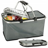 KOSZ PIKNIKOWY TERMICZNY SKŁADANY ORGANIZER SZARY TURYSTYCZNY KOSZYK 32L
