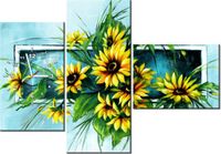 100CM 70CM ZEGAR 3 ELEM SŁONECZNIKI TURKUSIE ŚCIENNY OBRAZ