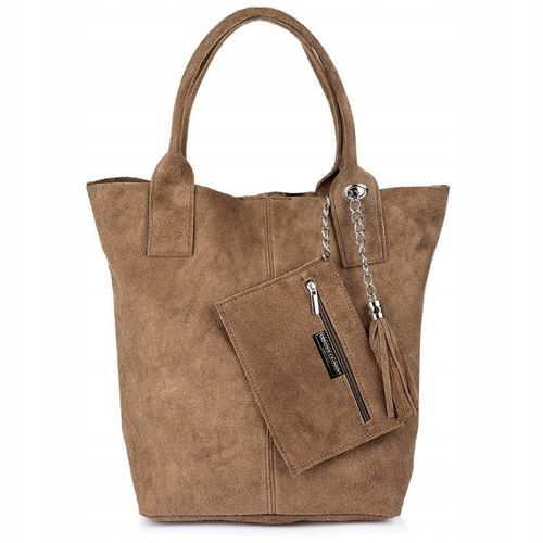 torebka damska skórzana SHOPPER włoska SKÓRA ZAMSZOWA torba duża A4 WOREK na Arena.pl