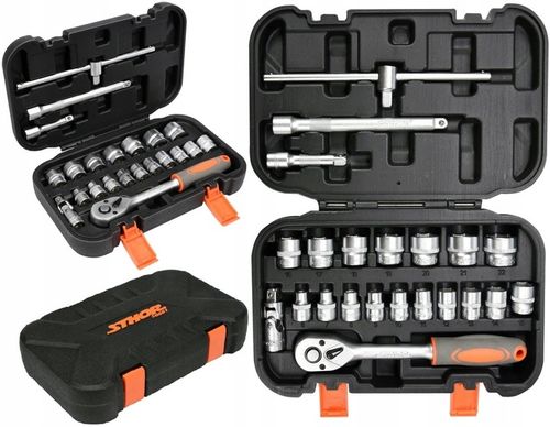 ZESTAW NARZĘDZIOWY KLUCZE NASADOWE 3/8'''' 22 SZTUKI GRZECHOTKA NASADKI na Arena.pl