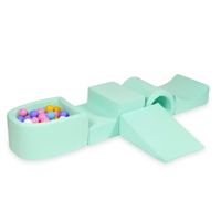 Piankowy plac zabaw z mostkiem i z basenem micro miętowy + 100 piłek (jasny błękit, żółte, wrzos, pudrowy róż, białe)