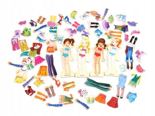 Drewniane Puzzle magnetyczne Ubranka Moda stylizacje 4 modelki ZA4807 na Arena.pl