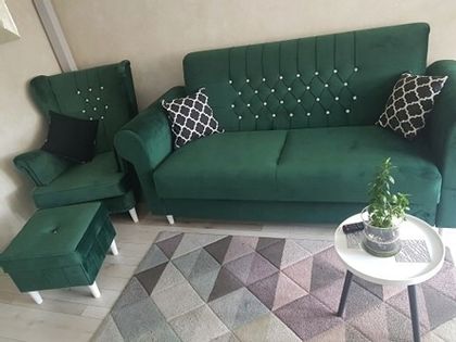 ZESTAW Kanapa Sofa Rozkładana +fotel+podnóżek