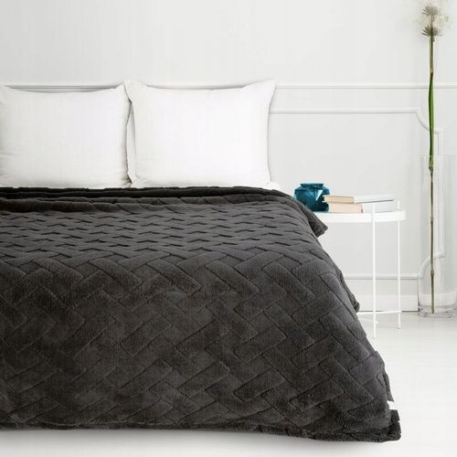 Koc 170x210 CARO stalowy puszysty typu flano z wytłaczanym wzorem na Arena.pl