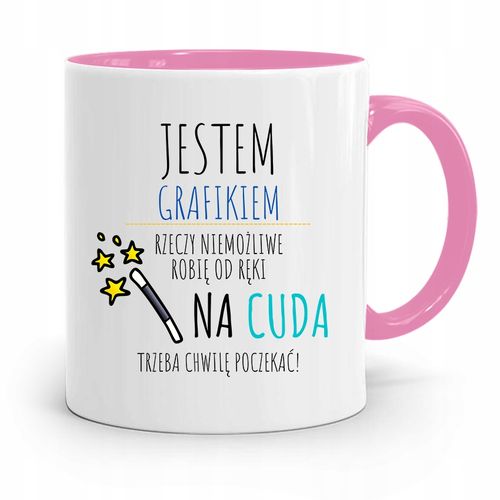 Kubek Różowy Dla Grafika Na Cuda Trzeba Poczekać Z Nadrukiem Ze Zdjęciem na Arena.pl
