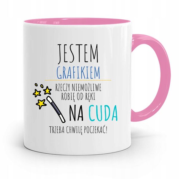Kubek Różowy Dla Grafika Na Cuda Trzeba Poczekać Z Nadrukiem Ze Zdjęciem zdjęcie 1