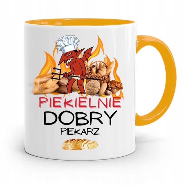 Kubek Żółty Dla Piekarza Piekielnie Dobry Piekarz Z Nadrukiem Ze Zdjęciem zdjęcie 1