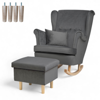 Ciemny szary Fotel Bujany + Podnóżek ze schowkiem + Nogi + Poduszka
