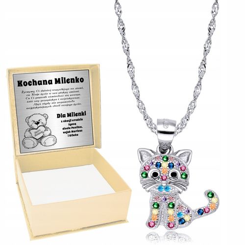 Srebrny Łańcuszek 925 Wisiorek Kotek Grawer na Arena.pl