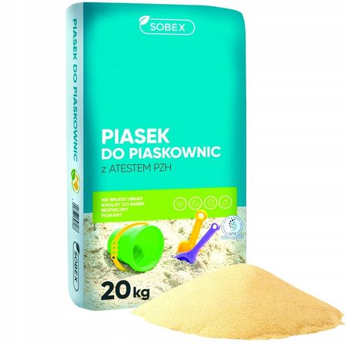 PIASEK DO PIASKOWNICY Z ATESTEM PZH JASNY CZYSTY BEZPIECZNY SOBEX 20kg na Arena.pl