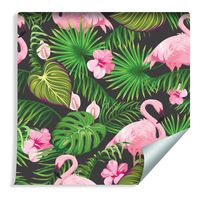 Tapeta Tropikalne Ptaki Flamingi Egzotyczne Liście i Kwiaty