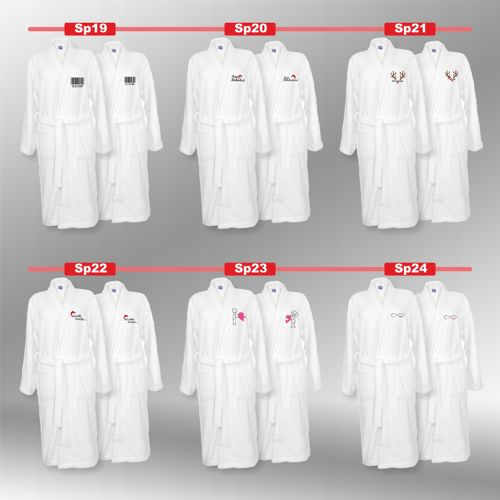 SZLAFROKI BIAŁE Z HAFTEM 2 szt unisex PREZENT personalizowany dużo wzorów na Arena.pl