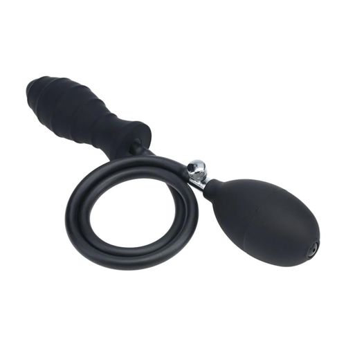 ribbed inflatable silicone anal plug - black na Arena.pl