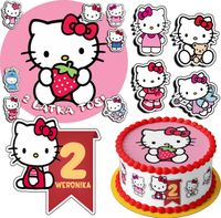 ZESTAW OPŁATEK NA TORT 20CM + 17 POSTACI - HELLO KITTTTY + IMIĘ 15CM 18CM