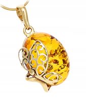 ZŁOTY WISIOREK naszyjnik z BURSZTYN i SREBRO łańcuszek snake żmijka PREZENT