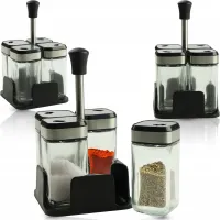 PRZYPRAWNIK KUCHENNY 4 SŁOICZKI SZKLANE STOJAK OBROTOWY ORGANIZER PRZYPRAWY