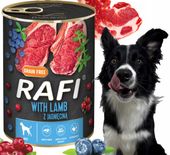 karma mokra dla psów rafi z jagnięciną, borówką i żurawiną 400g - 1 szt.