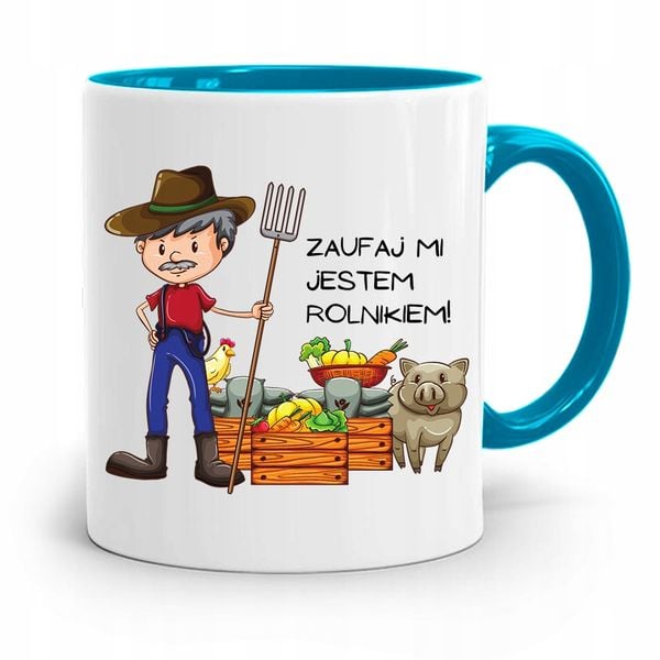 Dla Rolnika Kubek Błękitny Zaufaj Mi! Prezent Z Nadrukiem Ze Zdjęciem zdjęcie 1