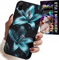ETUI DO HUAWEI Y6 2019 - TURKUSOWE LILIE KWIATY OBUDOWA + SZKŁO