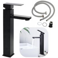 Bateria Stojąca Umywalkowa Wysoka Kran Nablatowy do Umywalki Zlewu Czarny