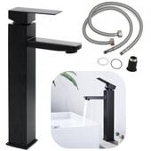 Bateria Stojąca Umywalkowa Wysoka Kran Nablatowy do Umywalki Zlewu Czarny