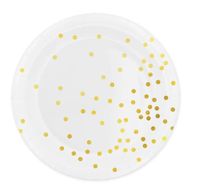 Talerzyki papierowe białe w złote kropki, 23 cm 6 szt.